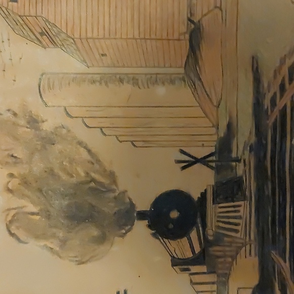Linear Pencil Drawing (charcoal,colored) of   a Train pulling into the Depot. - Picture 2 of 6